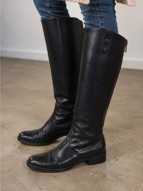 Pertti Palmroth Black Leather Tall Riding Boots Made in Finland Back Zipper 9